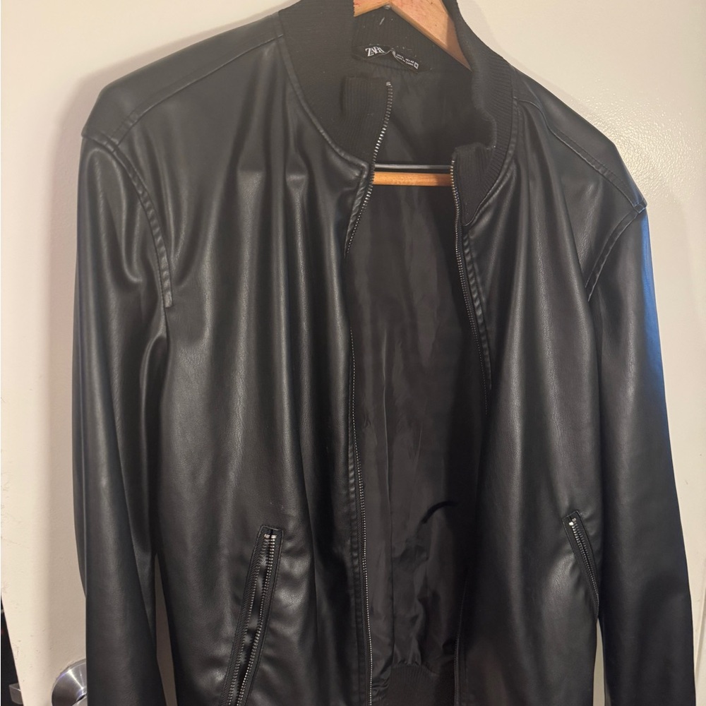 Zara Faux Leather Black Bomber